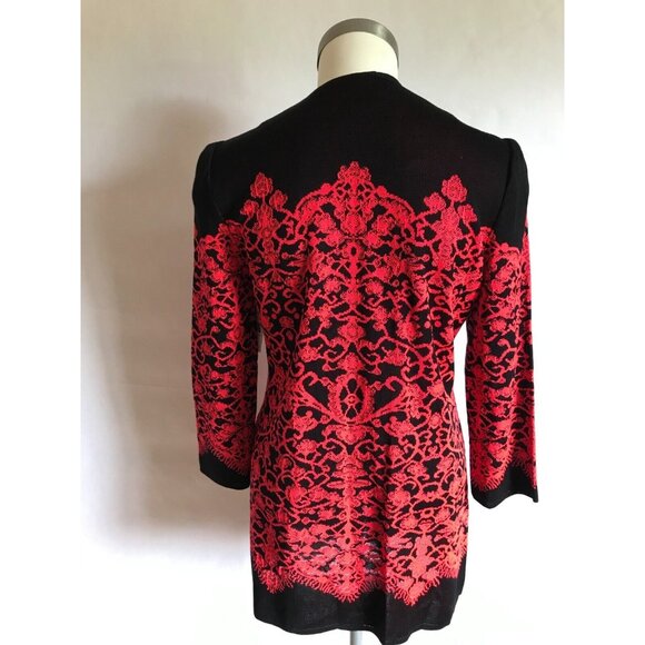 Misook Black & Dark Pink Floreat 3/4 Sleeve Jacket Cardigan, Size XS - Picture 5 of 7